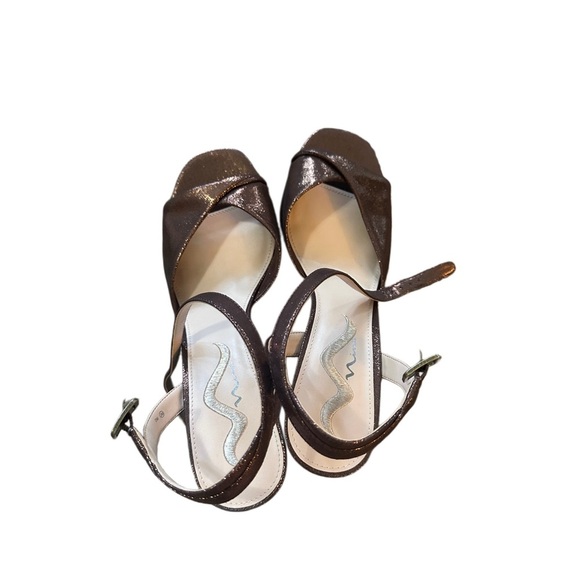 Nina Brown Sparkly Heels with Ankle Strap and Peep-Toe - Picture 4 of 5